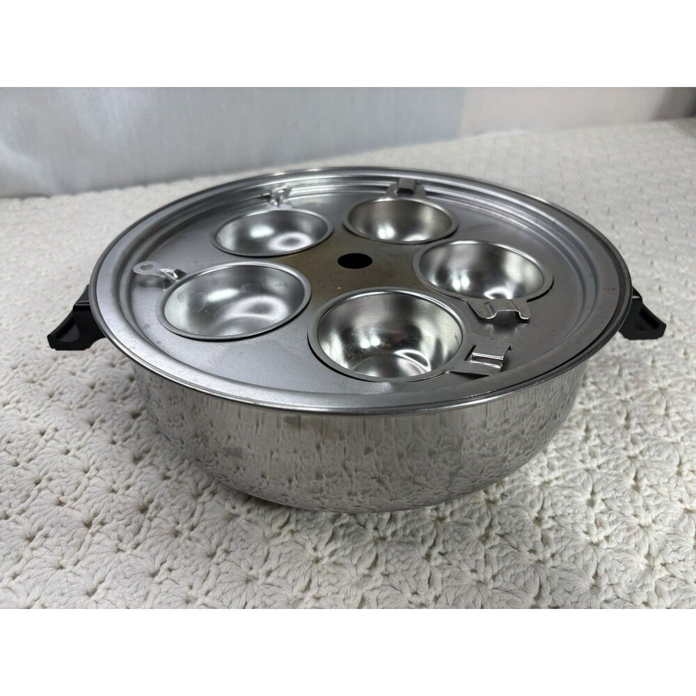 Vintage Stainless Steel 5 Egg Poacher Cups Insert Pan 10.5"